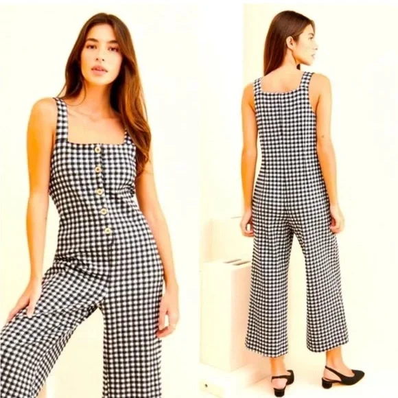 Maeve Anthropologie Black White Gingham Jumpsuit